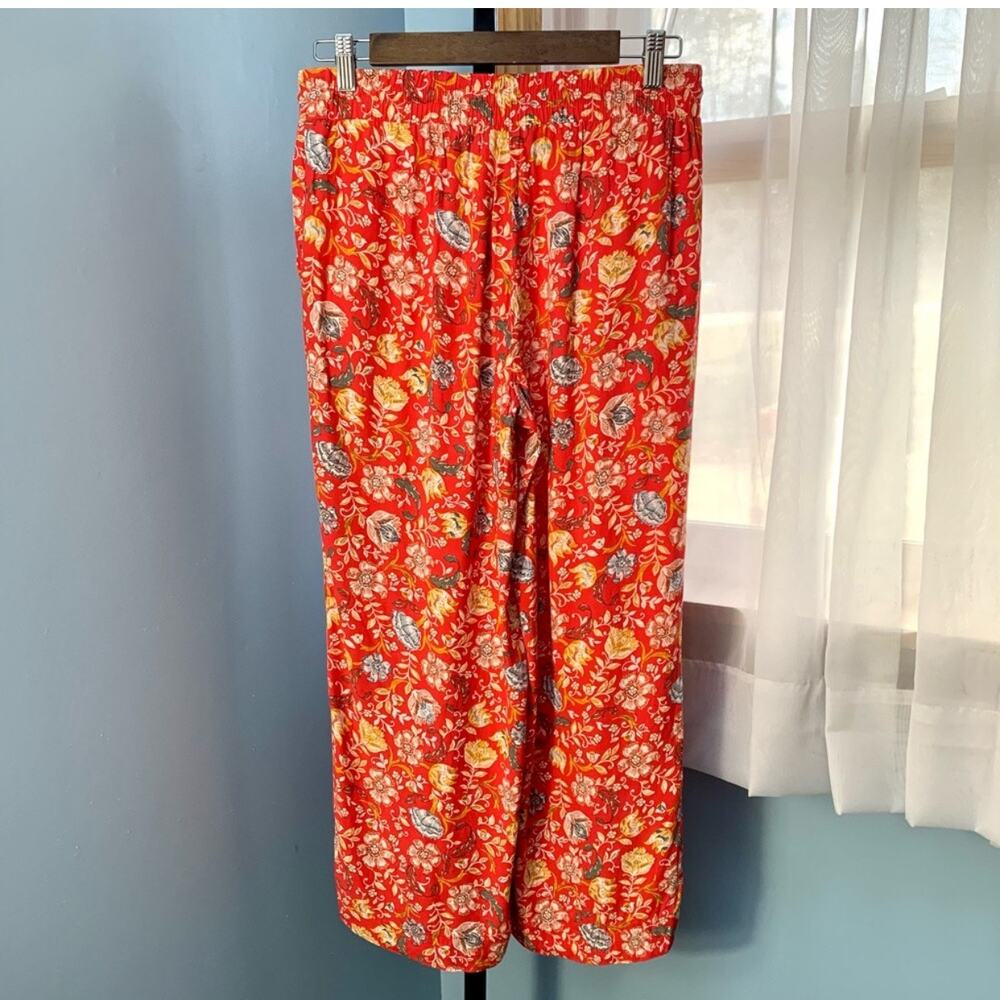 LOFT Red Floral Wide Leg Drawstring Pants - Picture 5 of 6